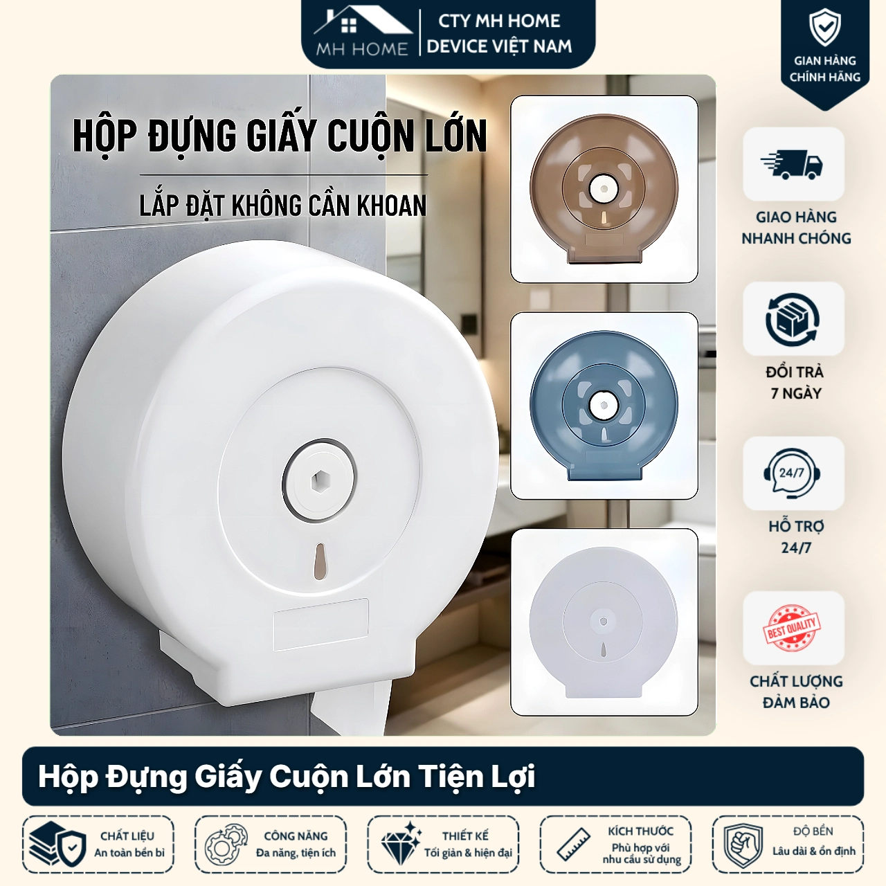 Hộp Giấy Vệ Sinh Cuộn Lớn Treo Tường Chống Nước – Hộp Đựng Giấy Vệ Sinh Công Nghiệp Kín, Gọn Gàng, Dễ Sử Dụng